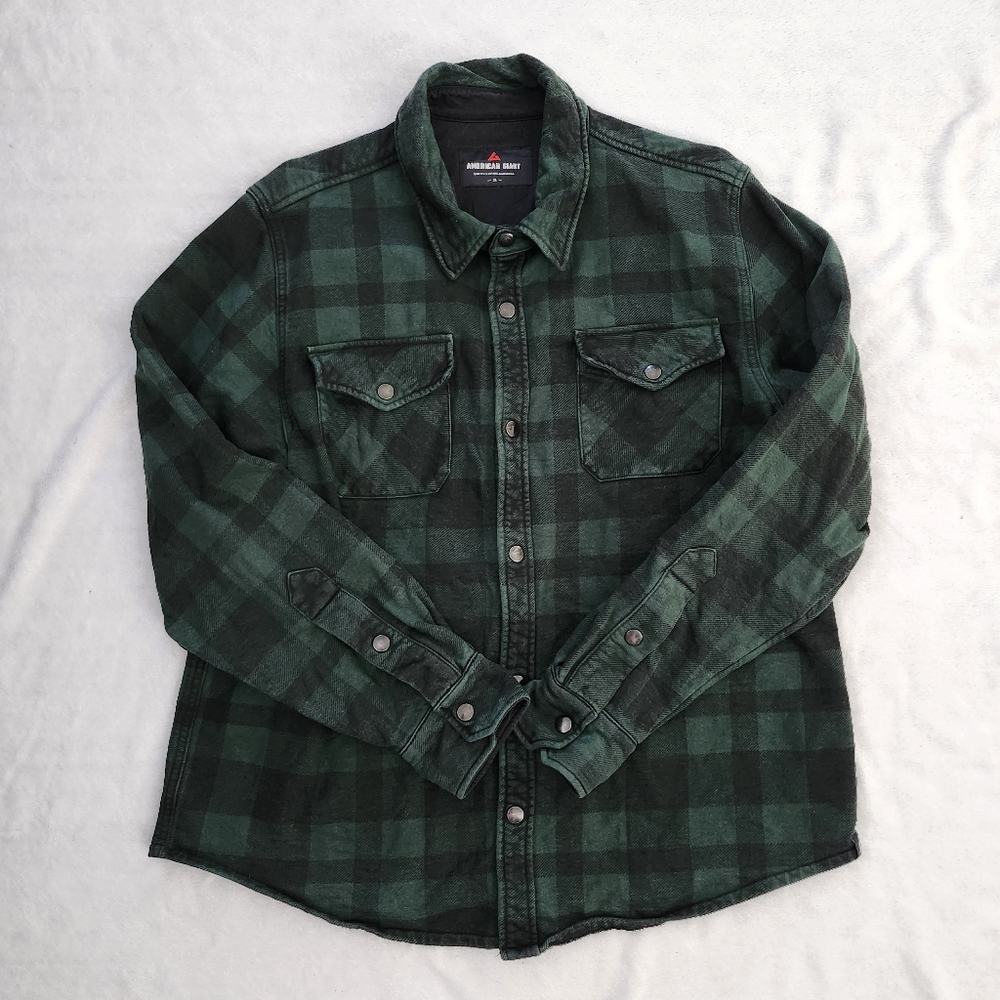 AMERICAN GIANT  XL Plaid Shirt‎ Jacket Shacket Green Black Snaps Button Cotton